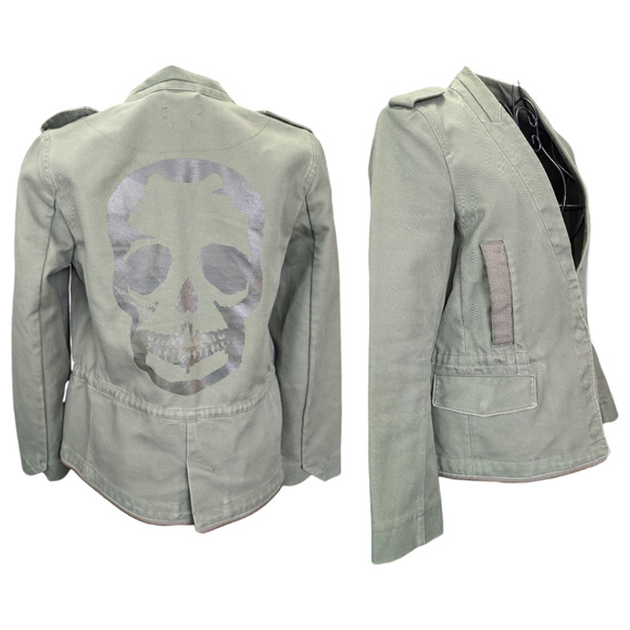 Zadig & Voltaire Vedam Bis Spus Kaki Green Skull Cotton Utility Jacket Small - Picture 1 of 12